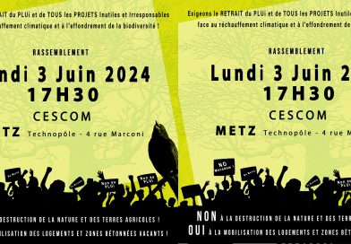 Non au PLUi ! Pour le droit environnemental, rassemblement Lundi 3 Juin à 17h30 devant le CESCOM – 4, rue Marconi à Metz